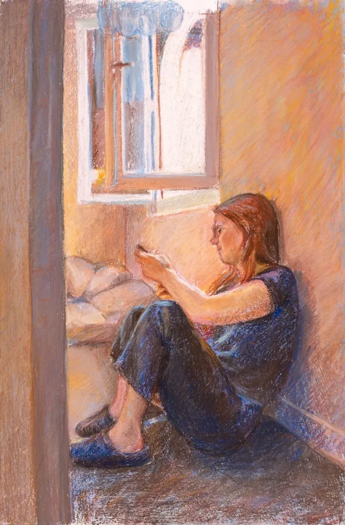 Au coin de la fenêtre, 2024, pastel, 29.7 x 43.5 cm, 420€ (encadré)