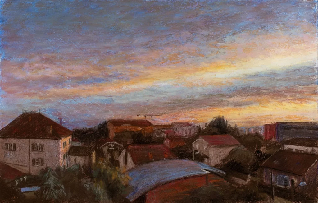 L’aube au-dessus de Bron, 2024, pastel, 45.7 x 28.7 cm, 440€ (encadré)